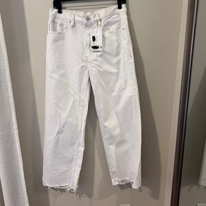 FRAME White Modern‎ Chew Relaxed Straight Leg Jeans Distressed Hem Size 28